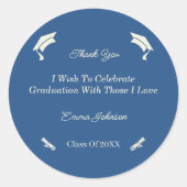 Eenvoudig beige en blauw Gepersonaliseerd Afstuder Ronde Sticker (Voorkant)