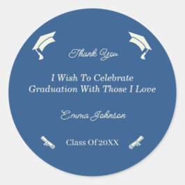 Eenvoudig beige en blauw Gepersonaliseerd Afstuder Ronde Sticker