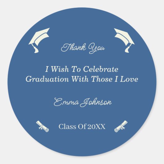 Eenvoudig beige en blauw Gepersonaliseerd Afstuder Ronde Sticker (Voorkant)