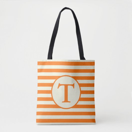 Eenvoudig beige en Oranje gestreept monogram Tote Bag (Voorkant)