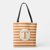 Eenvoudig beige en Oranje gestreept monogram Tote Bag (Achterkant)