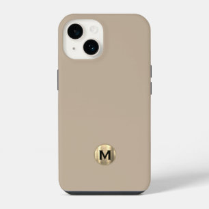 Eenvoudig Beige Geborsteld Gouden Monogram iPhone 14 Hoesje