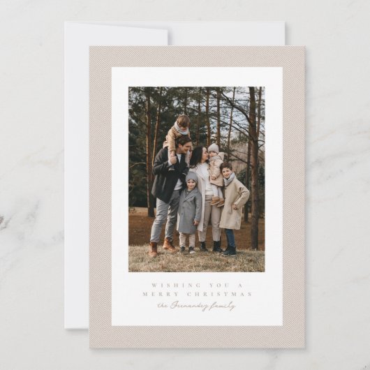 Eenvoudig beige lijst twee foto neutrale kerst feestdagenkaart (Voorkant)