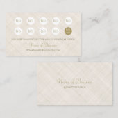 Eenvoudig beige linnen elegante gouden script loya klantenkaartje (Voorkant / Achterkant)