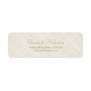 Eenvoudig Beige Linnen Patroon Elegant Gold Script Etiket