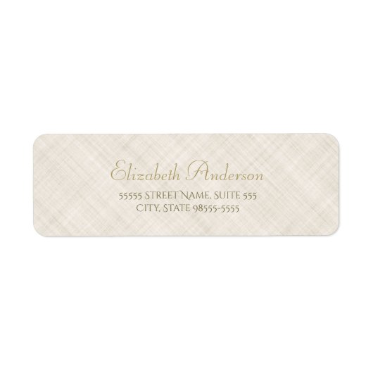 Eenvoudig Beige Linnen Patroon Elegant Gold Script Etiket (Voorkant)