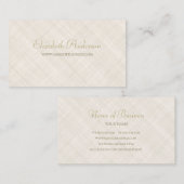 Eenvoudig Beige Linnen Patroon Elegant Gold Script Visitekaartje (Voorkant / Achterkant)