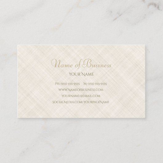 Eenvoudig Beige Linnen Patroon Elegant Gold Script Visitekaartje (Achterkant)
