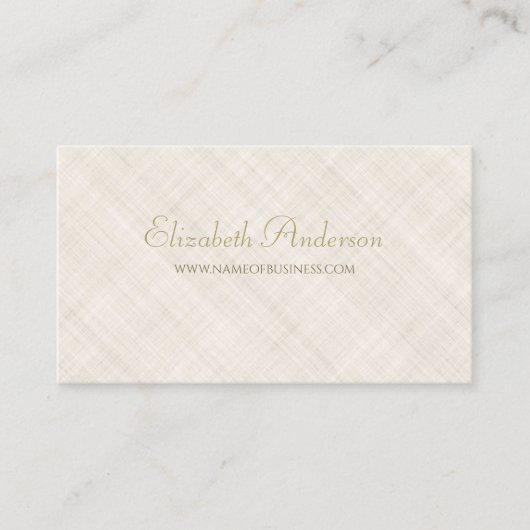 Eenvoudig Beige Linnen Patroon Elegant Gold Script Visitekaartje (Voorkant)