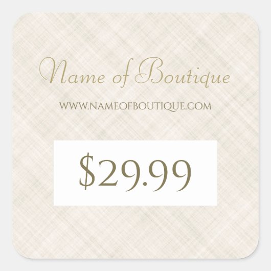 Eenvoudig Beige Linnen Pattern Boutique Prijs Labe Vierkante Sticker (Voorkant)