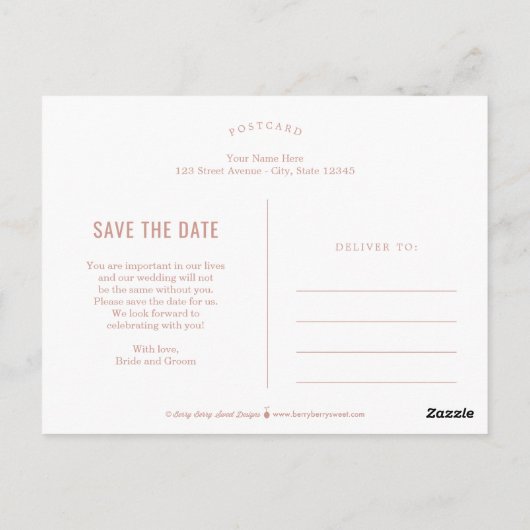 Eenvoudig bericht EDITABLE KLEUR sparen de Datum Briefkaart (Achterkant)