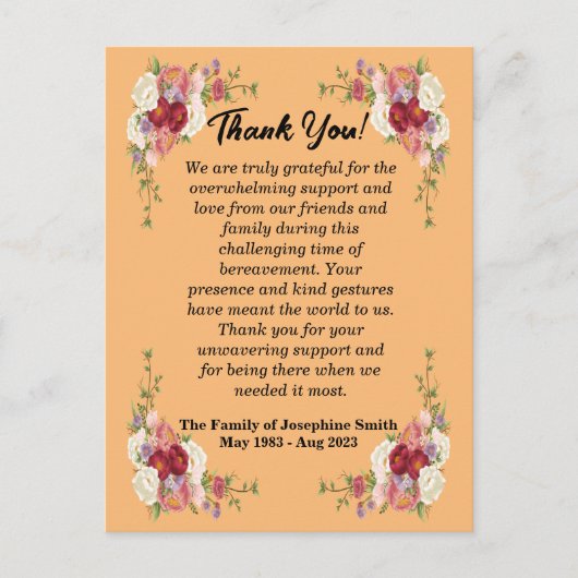 Eenvoudig bericht om dank te betuigen voor condole briefkaart (Voorkant)