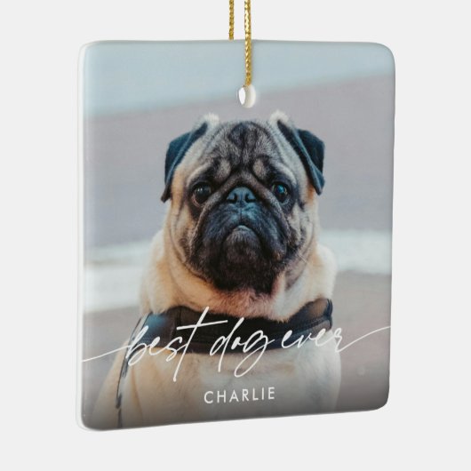Eenvoudig Beste Hond Ooit 2 Foto Modern Script Keramisch Ornament (Rechts)