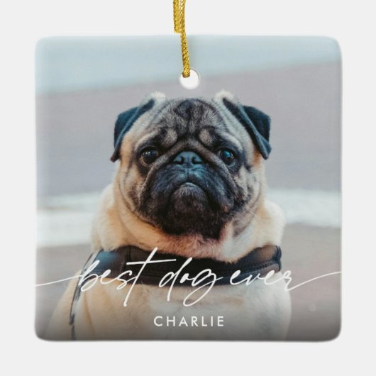 Eenvoudig Beste Hond Ooit 2 Foto Modern Script Keramisch Ornament (Voorkant)