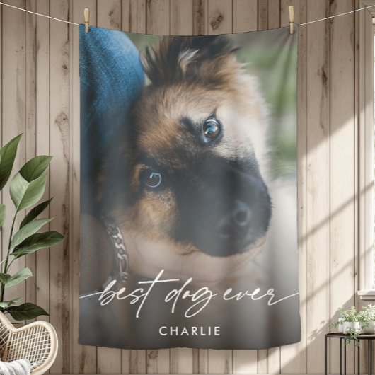 Eenvoudig Beste Hond Ooit Foto Modern Script Fleece Deken