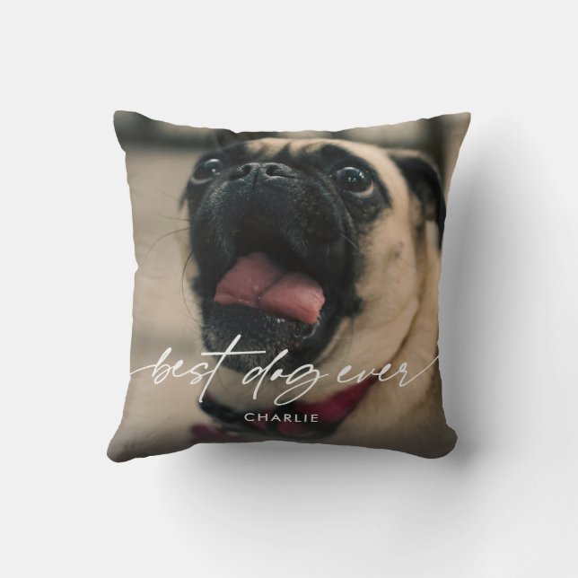 Eenvoudig Beste Hond Ooit Foto Moderne Script Kussen (Achterkant)
