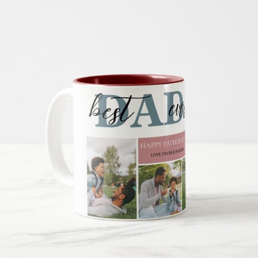 Eenvoudig Beste Pap Ooit Vaders Dag Pap 4 foto Tweekleurige Koffiemok (Voorkant links)