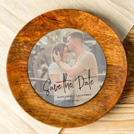 Eenvoudig Bewaar de Datum Foto Ronde QR Code Bruil Kaart