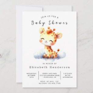 Eenvoudig bewerkbaar Giraffe-Baby shower Kaart
