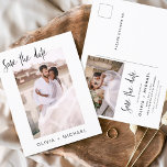 Eenvoudig bewerkbaar sparen de Datumfotominimalist Briefkaart<br><div class="desc">Het huwelijk bewaart de Kaarten van de Datum die een foto op de voor en rug hebben. Sparen de kaarten van de Datum bevatten een moderne hand geschreven kromme manuscripttypografie die elegant,  eenvoudig en modern zijn om na u minimalistische eenvoudige trouwdag te gebruiken viering.</div>