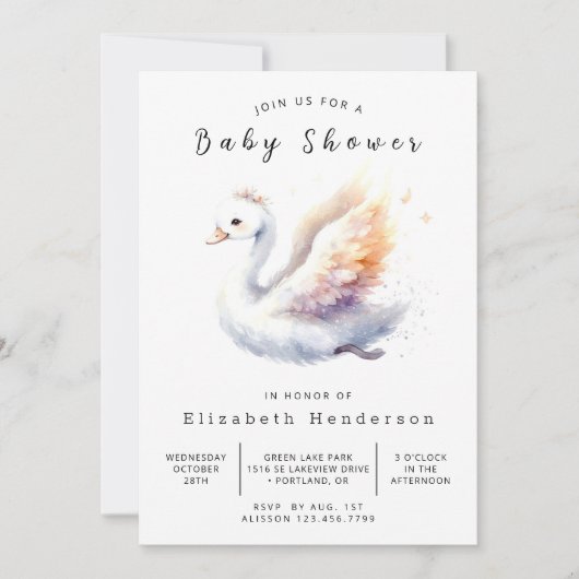 Eenvoudig bewerkbaar Swan-Baby shower Kaart (Voorkant)