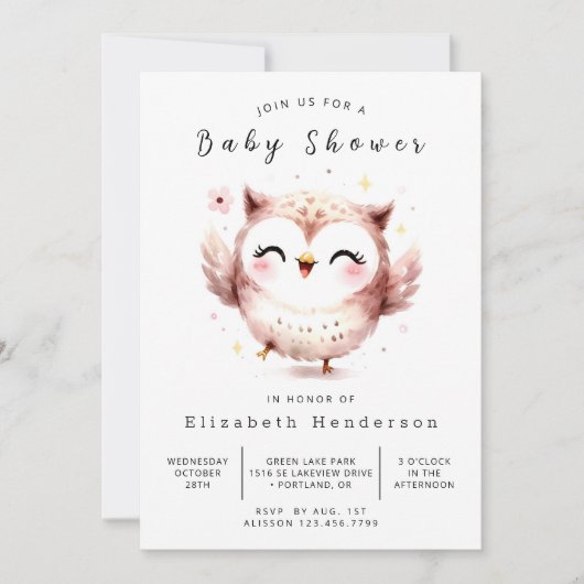 Eenvoudig bewerkbaar Uil-Baby shower Kaart (Voorkant)