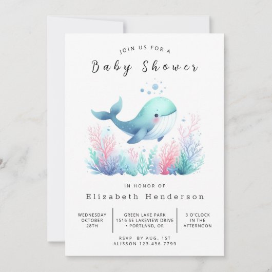 Eenvoudig bewerkbaar walvis Baby shower Kaart (Voorkant)