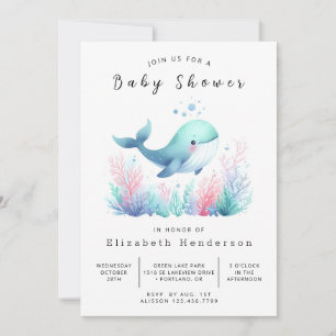 Eenvoudig bewerkbaar walvis Baby shower Kaart