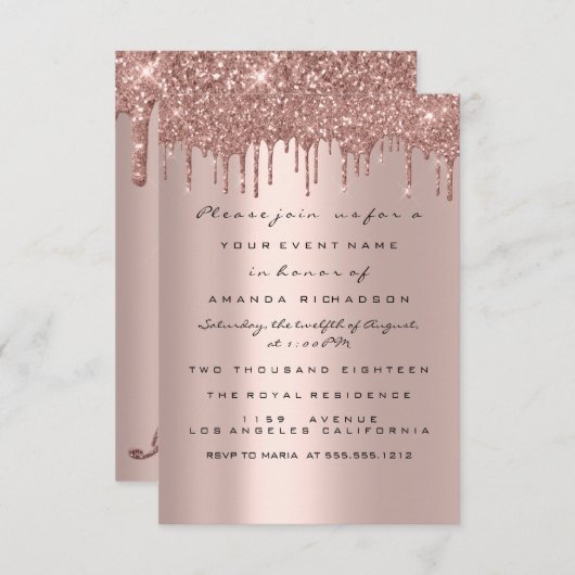 Eenvoudig Birthday Bridal Roos drijft Vonk Glitter Kaart (Voorkant / Achterkant)