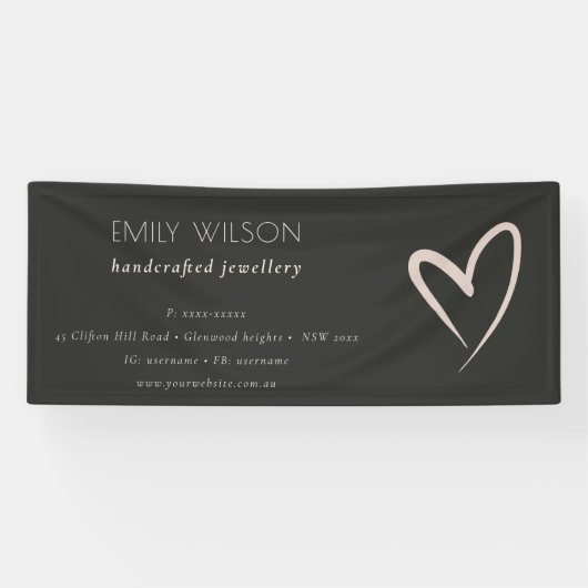 Eenvoudig Black Blush Heart Zakelijk Bedrijf Spandoek (Horizontaal)