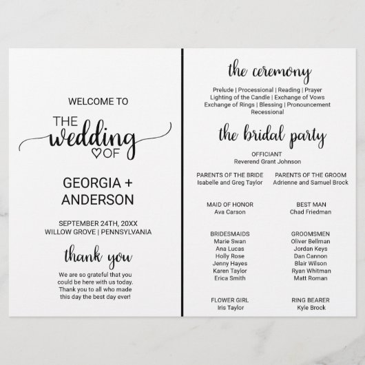Eenvoudig 'Black Calligraphy Wedding Program Fan' (Voorkant)