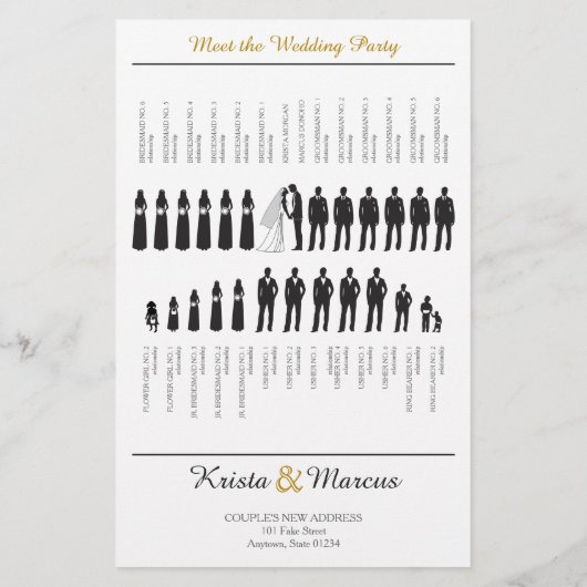 Eenvoudig 'Black' en 'Gold Silhouettes Wedding'-pr (Achterkant)