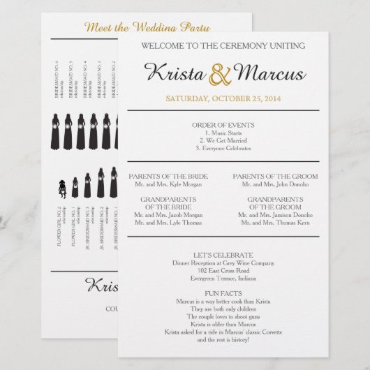 Eenvoudig 'Black' en 'Gold Silhouettes Wedding'-pr (Voorkant / Achterkant)