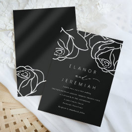 Eenvoudig 'Black Floral Calligraphy Wedding' Kaart