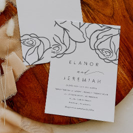 Eenvoudig 'Black Floral Calligraphy Wedding' Kaart