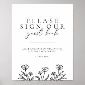 Eenvoudig Black Floral Wedding Guest Book Sign Poster (Voorkant)