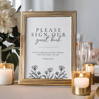 Eenvoudig Black Floral Wedding Guest Book Sign Poster