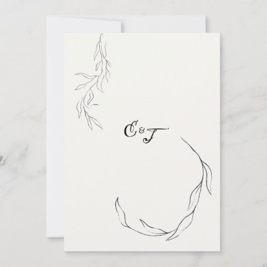 Eenvoudig Black Leaf Script Virtuele bruiloft Kaart (Achterkant)