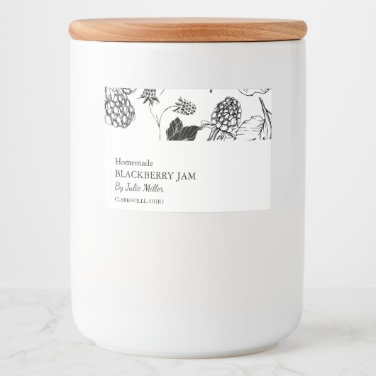 Eenvoudig Black & White BlackBerry Jam Label Voedselcontainer Etiket (Voorkant)