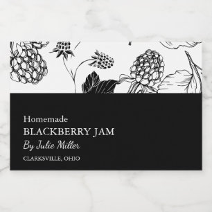 Eenvoudig Black & White BlackBerry Jam Label Voedselcontainer Etiket