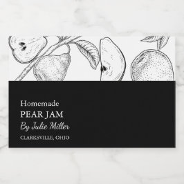 Eenvoudig Black & White Pear Jam Label Voedselcontainer Etiket