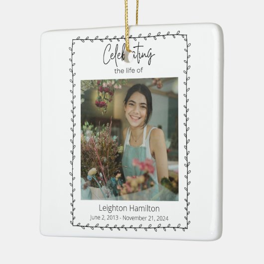 Eenvoudig blad begrafenis viering van het leven keramisch ornament (Links)