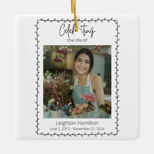 Eenvoudig blad begrafenis viering van het leven keramisch ornament (Voorkant)