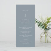 Eenvoudig blad Dusty Blue Wedding Dinner Menu (Staand voorkant)