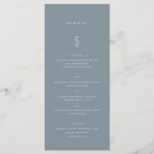 Eenvoudig blad Dusty Blue Wedding Dinner Menu (Voorkant)
