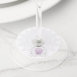 Eenvoudig blad en Lotus met Mandala plaatsnaam Wijnglaslabel
