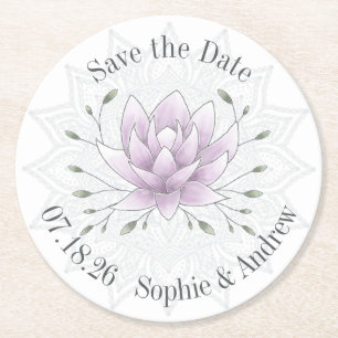 Eenvoudig blad en Lotus met Mandala Save the Date Ronde Kartonnen Onderzetter