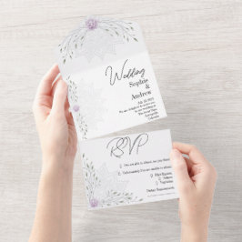 Eenvoudig blad en roze lotus met Mandala bruiloft All In One Uitnodiging