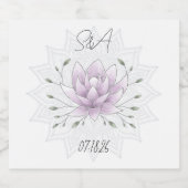Eenvoudig blad en roze lotus met Mandala bruiloft Sparkling Wijnetiket (Enkel label)