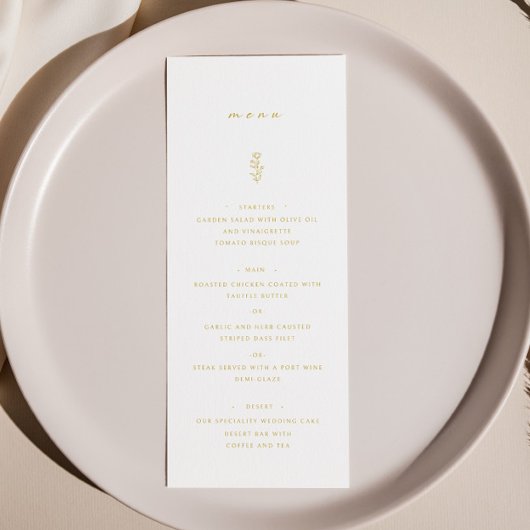 Eenvoudig Blad Goud & Wit Bruiloft Diner Menu